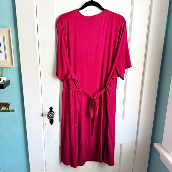 Ulla Popken Red Knit Rayon Blend Relaxed Fit Faux Wrap Dress Size 24/26 Career - Picture 10 of 11